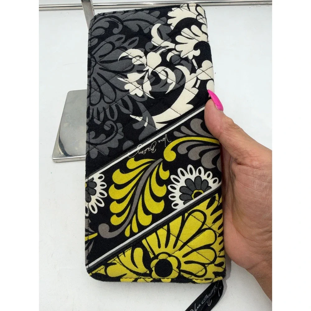 Vera Bradley Baroque Travel Organizer Wallet Black Yellow Floral Retired